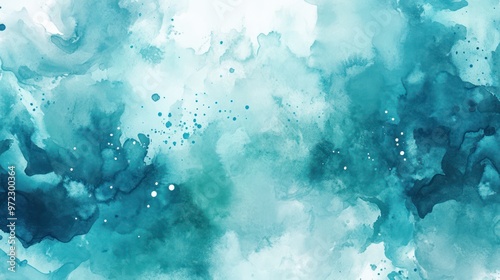 A serene abstract watercolor painting in soothing shades of blue and turquoise.