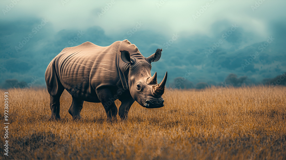 Obraz premium A powerful rhino standing majestically