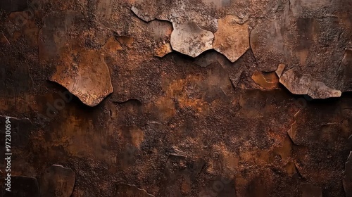 A textured surface with peeling layers, showcasing a blend of rust and earthy tones.