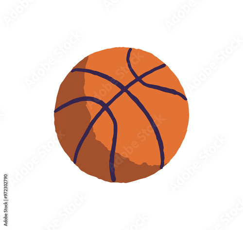 Basketball icon. Orange basket ball with black stripes for playing. Streetball equipment. Rubber inventory with round shape for sports game. Flat isolated vector illustration on white background