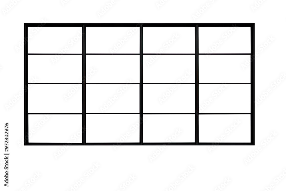 A large wide black window isolated on pure white and transparent background A large wide black window isolated on pure white and transparent background