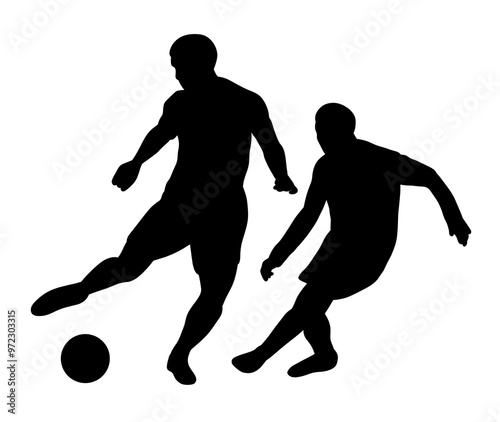 vector silhouette of soccer players, kicking. jumping. goalkeeper. striker. black isolation white background