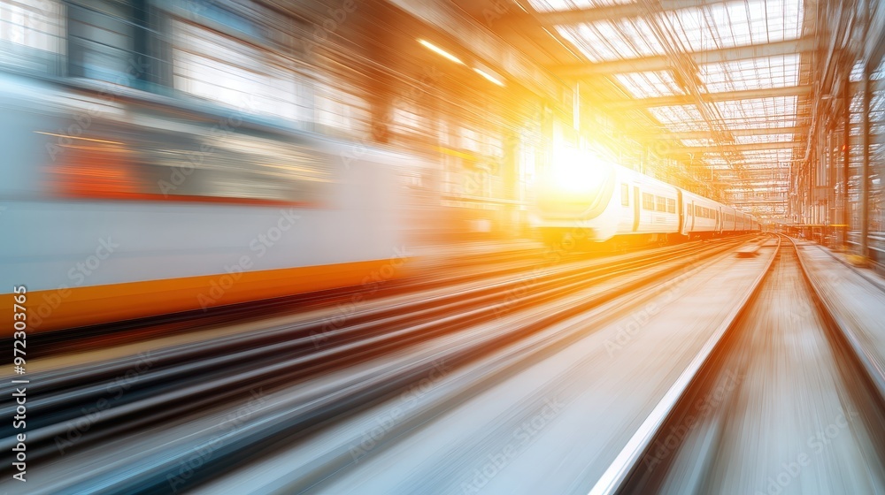 A Striking Journey: Trains Captured in Motion Within a Spacious Industrial Setting A Striking Journey: Trains Captured in Motion Within a Spacious Industrial Setting
