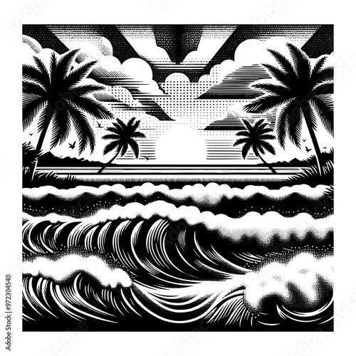 tropical paradise beach black and white design
