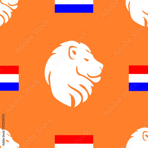 seamless pattern tile orange lion and dutch flag red white blue kings day party