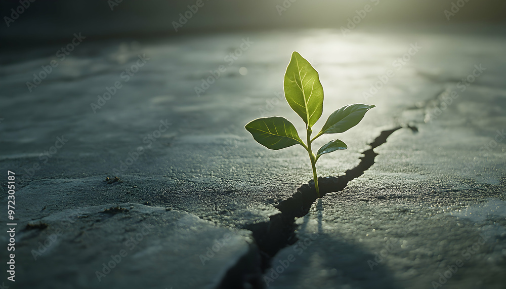 A small plant sprouts through a crack in a concrete surface, symbolizing resilience and growth. A small plant sprouts through a crack in a concrete surface, symbolizing resilience and growth.