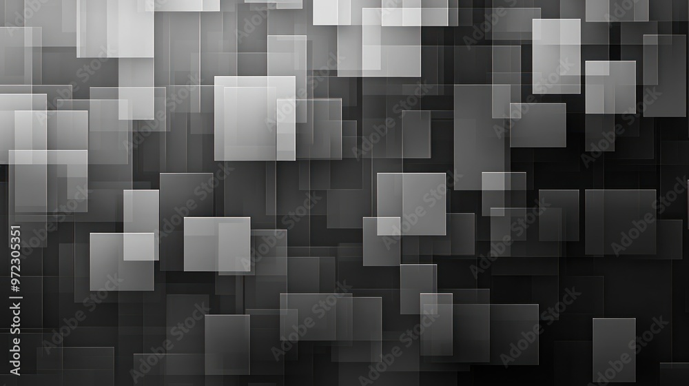 Abstract black and white composition with layered transparent rectangles creating depth and dimension. Abstract black and white composition with layered transparent rectangles creating depth and dimension.