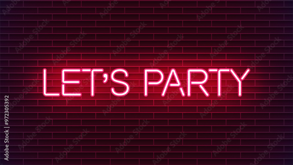 Obraz premium Neon sign with let's party message on red brick wall