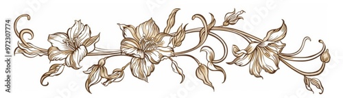 Elegant floral design featuring intricate lily motifs, perfect for decoration, invitations, or art prints.