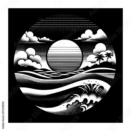 scenic mountain coastline black and white design