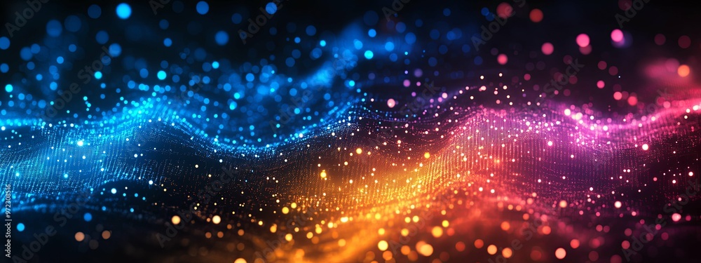 Abstract Wavy Pattern with Glowing Blue, Orange, and Pink Lights Abstract Wavy Pattern with Glowing Blue, Orange, and Pink Lights