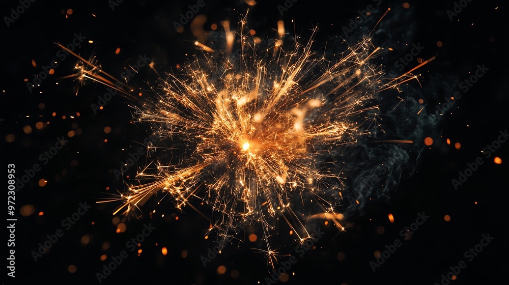 Fototapeta premium Bright, glittering sparklers burning against a black background.