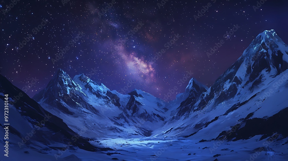 Snowy Mountain Range Under Starry Sky at Night Snowy Mountain Range Under Starry Sky at Night