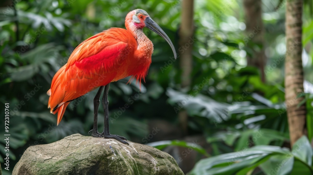 Naklejka premium Scarlet ibis grooming its feathers in zoo