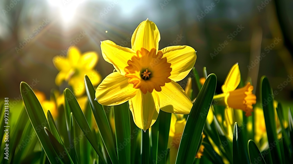 Fototapeta premium Vibrant Yellow Daffodils Blooming in Sunlight