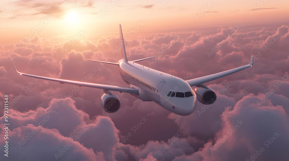 Airplane flying above the clouds at sunset. Airplane flying above the clouds at sunset.