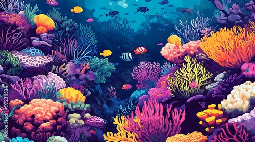 Colorful Underwater Coral Reef Scene with Fish