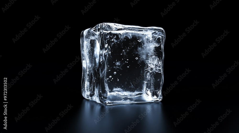 A single ice cube on a black background. A single ice cube on a black background.