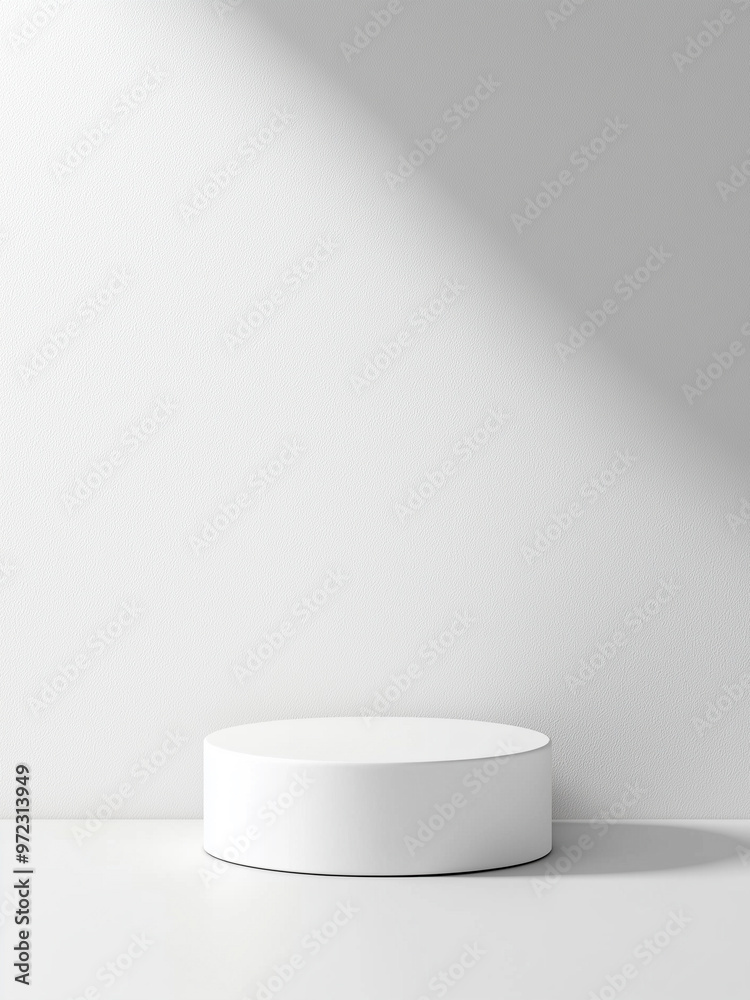 White podium or pedestal, smooth round shape as a background for product presentation with copy space. Minimalist style