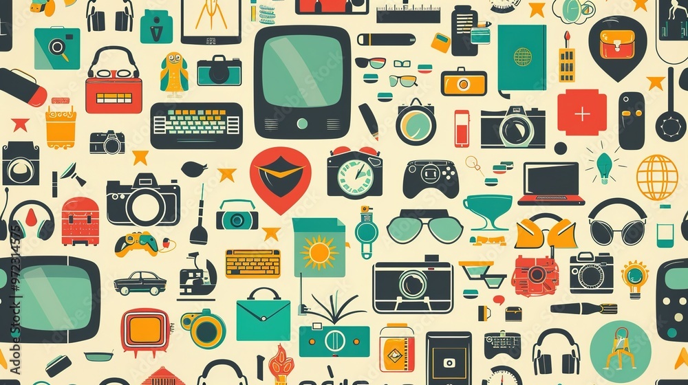 Retro icon seamless pattern wallpaper