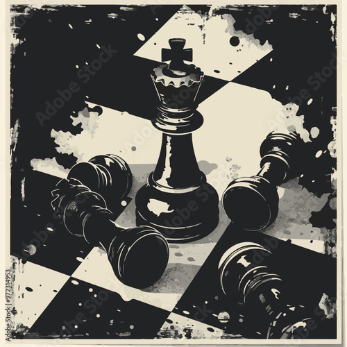 a poster for the design of a chess game. interactive competitions in the game of chess. chess pieces. print for the design of advertisements and posters.