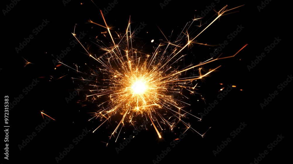 A single sparkler burning brightly against a black background. A single sparkler burning brightly against a black background.