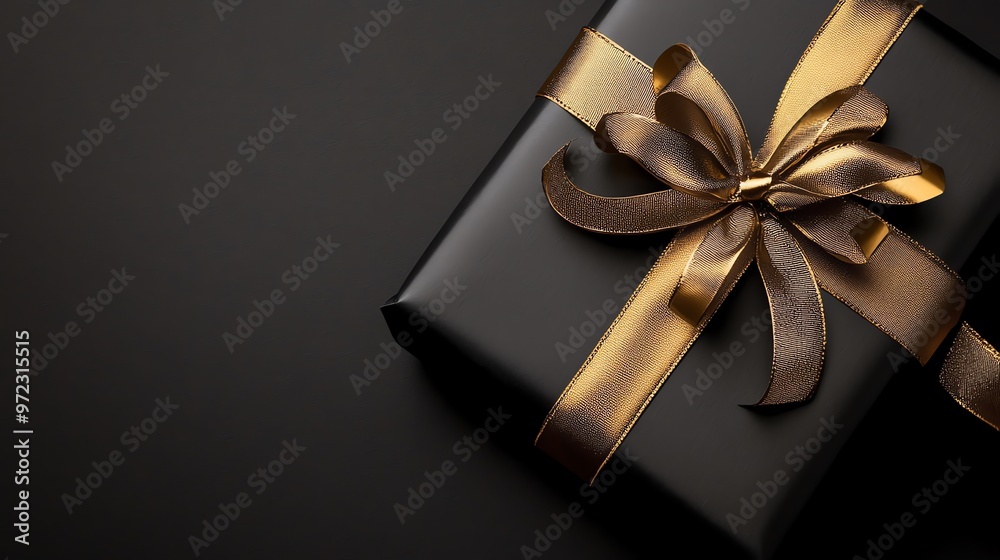 Black Gift Box with Golden Ribbon and Bow