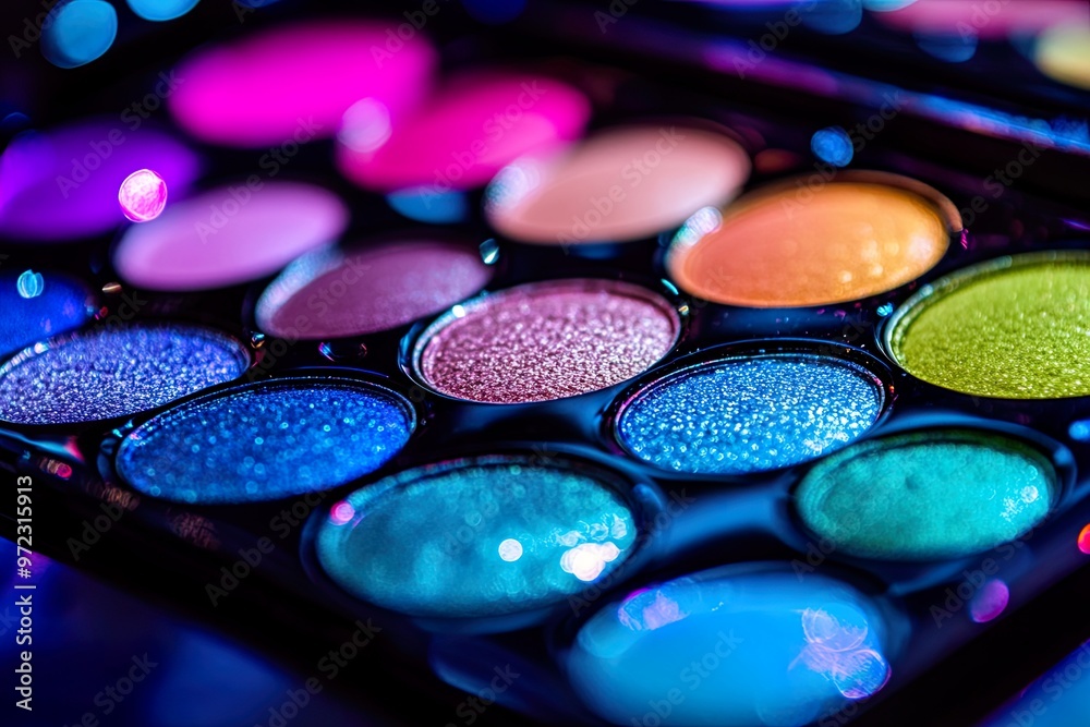Colorful eyeshadow palette with vibrant shades. Colorful eyeshadow palette with vibrant shades.