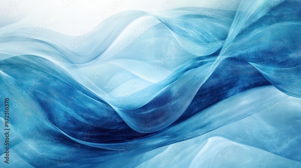Abstract waves of blue fabric create a serene and flowing atmosphere. Abstract waves of blue fabric create a serene and flowing atmosphere.
