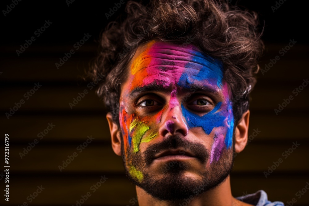 A man with colorful face paint on his face A man with colorful face paint on his face