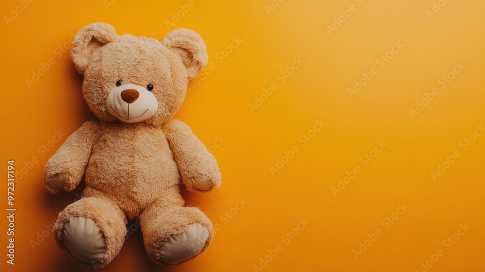 A plush teddy bear sits on a bright orange background, evoking warmth and nostalgia. A plush teddy bear sits on a bright orange background, evoking warmth and nostalgia.