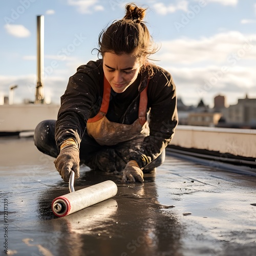 Using a roller brush to apply a Waterproof Coating