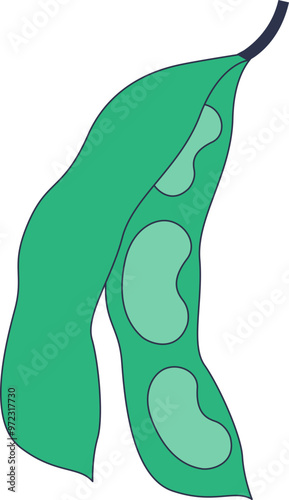 Illustration of a green soybean pod with visible beans, symbolizing natural soy ingredients.