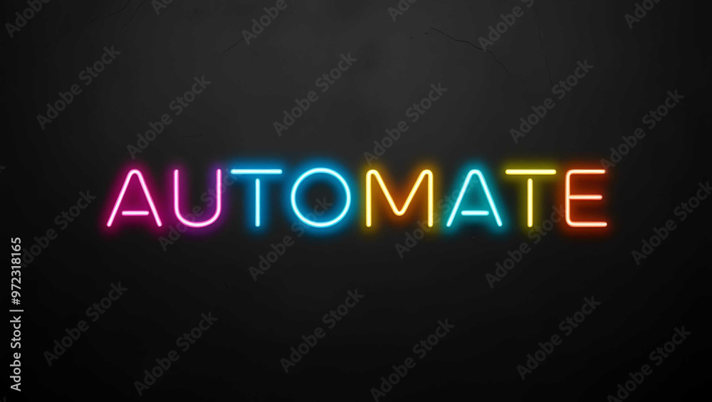 Automate colorful neon lettering on plain black dark background Automate colorful neon lettering on plain black dark background