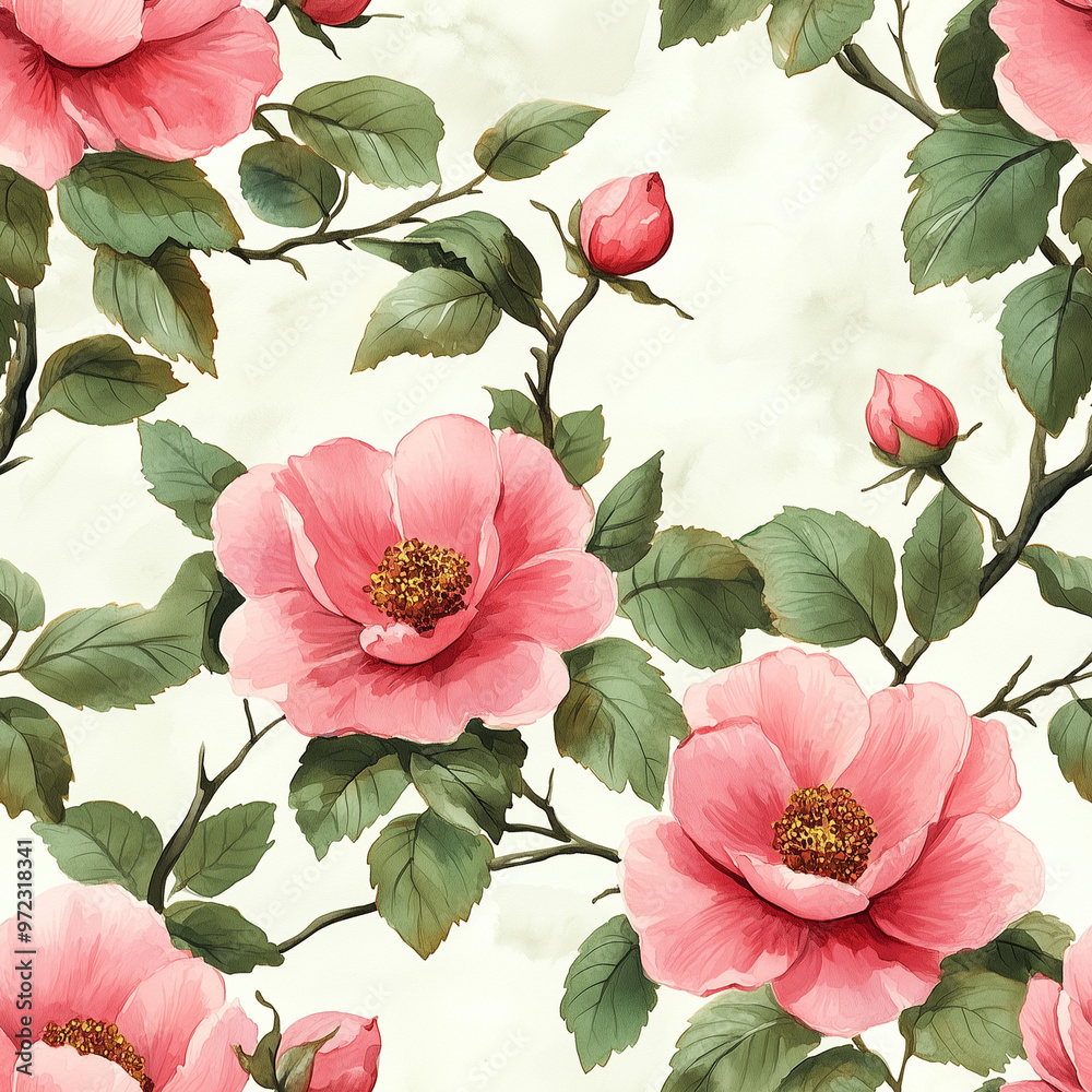 Rose pink floral seamless watercolour Rose pink floral seamless watercolour