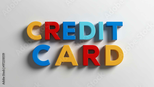 Credit card word 3d colorful lettering on plain white background