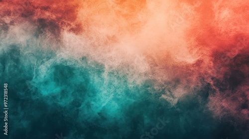 A stunning blend of vibrant colors creates an abstract foggy background, showcasing hues of orange, teal, and dark blue.