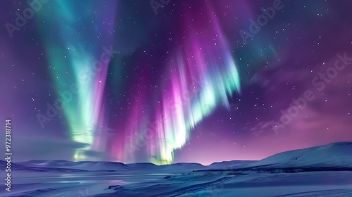 Aurora Borealis: The Northern Lights dancing across the night sky in vibrant colors. 