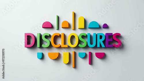 Disclosures word 3d colorful lettering on plain white background