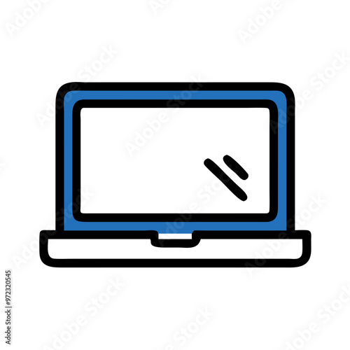 Laptop illustration with blue outline on a white background, copy space