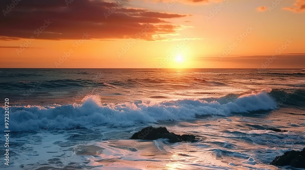Sunset on a tropical beach with palm trees and gentle waves Studio beach landscape photography Summer vacation and travel concept Sunset on a tropical beach with palm trees and gentle waves Studio beach landscape photography Summer vacation and travel concept