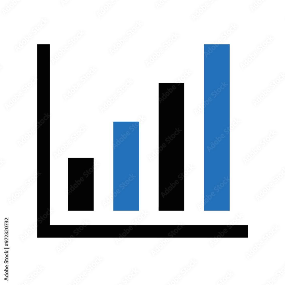 Stylized bar graph with black and blue bars representing growth in a minimalist desig Stylized bar graph with black and blue bars representing growth in a minimalist desig
