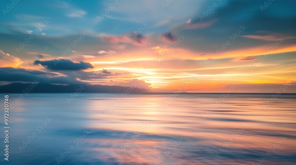 Sunset on a tropical beach with palm trees and gentle waves Studio beach landscape photography Summer vacation and travel concept Sunset on a tropical beach with palm trees and gentle waves Studio beach landscape photography Summer vacation and travel concept