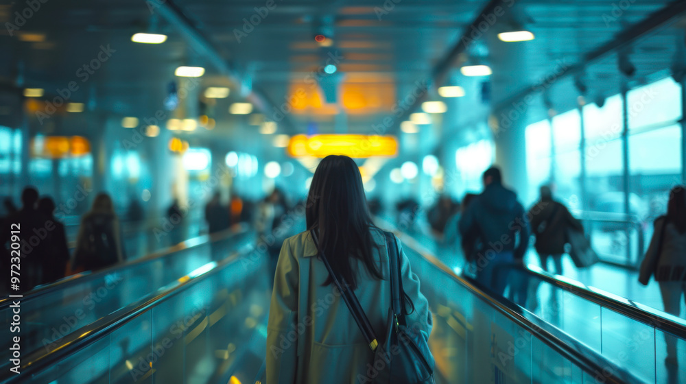 traveler with a suitcase walking through a busy airport terminal, heading towards their gate with excitement traveler with a suitcase walking through a busy airport terminal, heading towards their gate with excitement