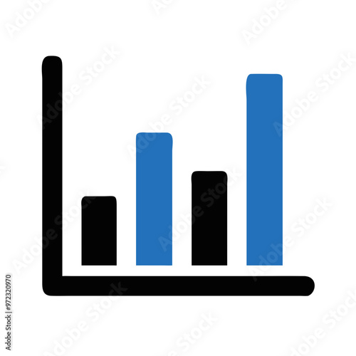 Stylized bar graph with black and blue bars representing growth in a minimalist desig