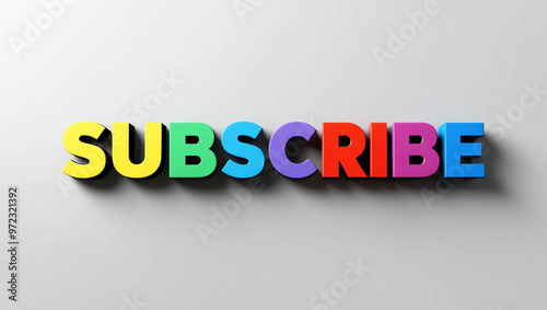 Subscribe word 3d colorful lettering on plain white background