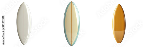 3D of a surfboard in a minimalist style, transparent background, png format.