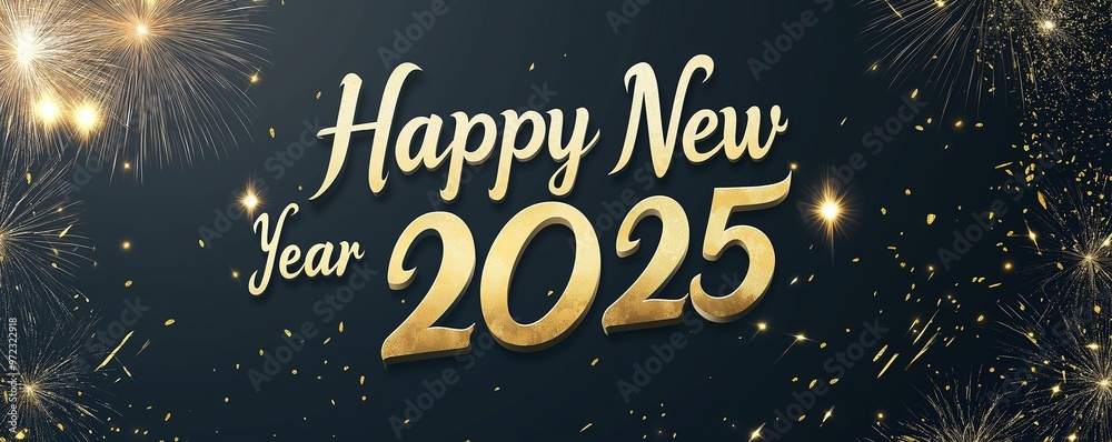 Golden Celebration of New Year 2025 with Fireworks and Glitter