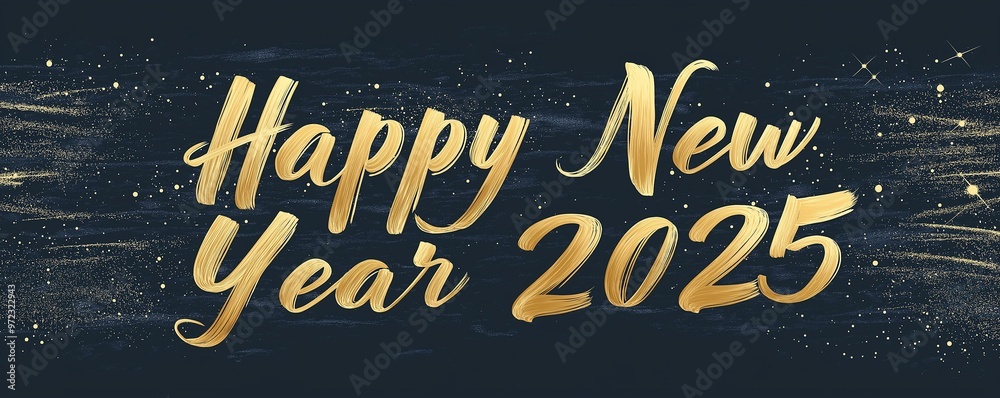 Happy New Year 2025 Typography on a Sparkling Celestial Background