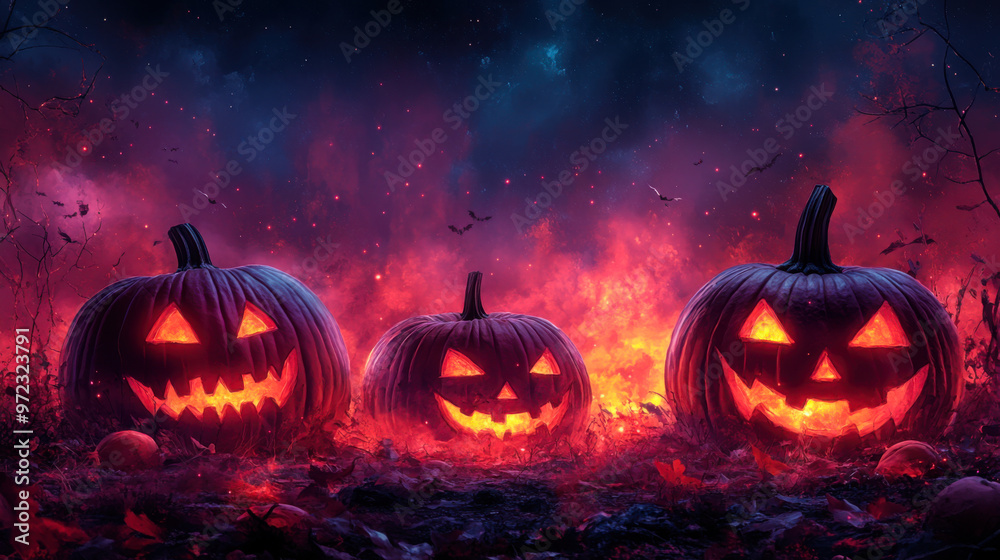 Fototapeta premium Halloween event background with charming upscale pumpkins.